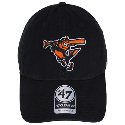 47 Brand | Baltimore Orioles MLB Clean Up Strapback Baseball Cap Dad Hat | 203381 | front | BLACK