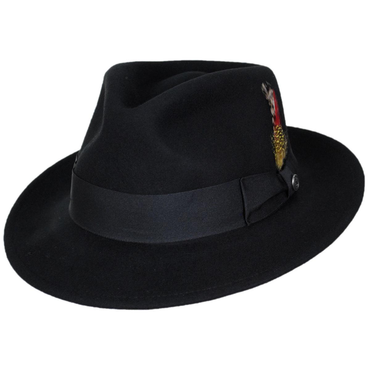 Jaxon Hats | C-Crown Crushable Wool Felt Fedora Hat | 135003 | lead | BLACK