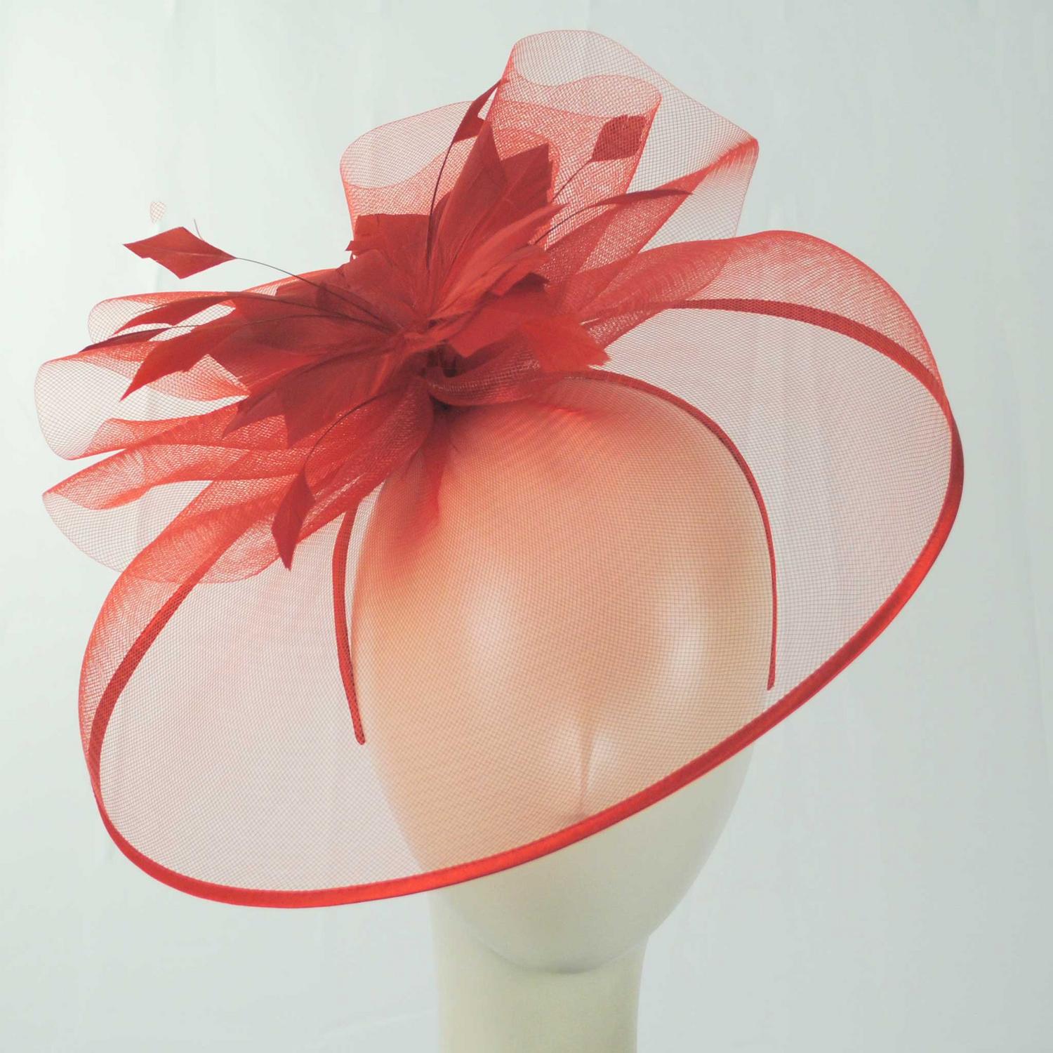 Sophia | Veiled Floral and Feather Mesh Fascinator Hat | 122903 | front | RED