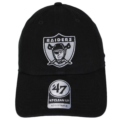 47 Brand | Las Vegas Raiders NFL Clean Up Strapback Baseball Cap Dad Hat | 203720 | front | BLACK/SILVER