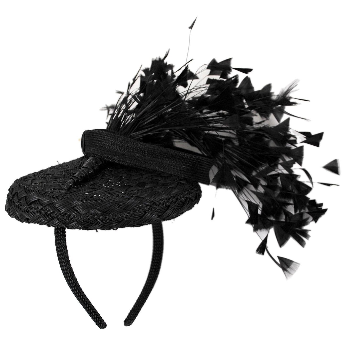 Jeanne Marie | Rainbow Feathers Parasisal Straw Pillbox Hat | 122444 | lead | BLACK/BLACK