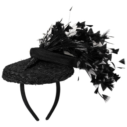 Jeanne Marie | Rainbow Feathers Parasisal Straw Pillbox Hat | 122444 | lead | BLACK/BLACK