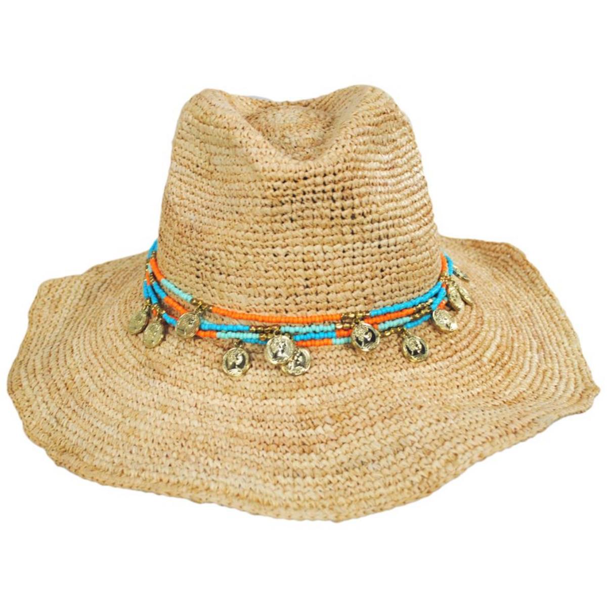 NIKKI BEACH | Ibiza Raffia Crochet Western Hat | 102716 | front | NATURAL