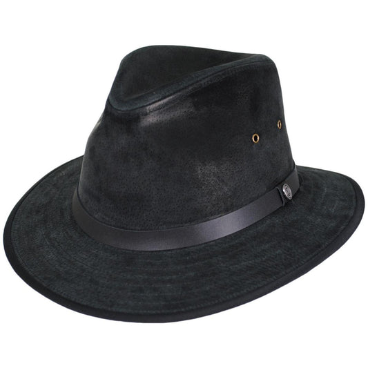 Jaxon Hats | Wholesale Nubuck Leather Safari Fedora Hat B2B Pre-Pack | B2B147200 | lead | BLACK