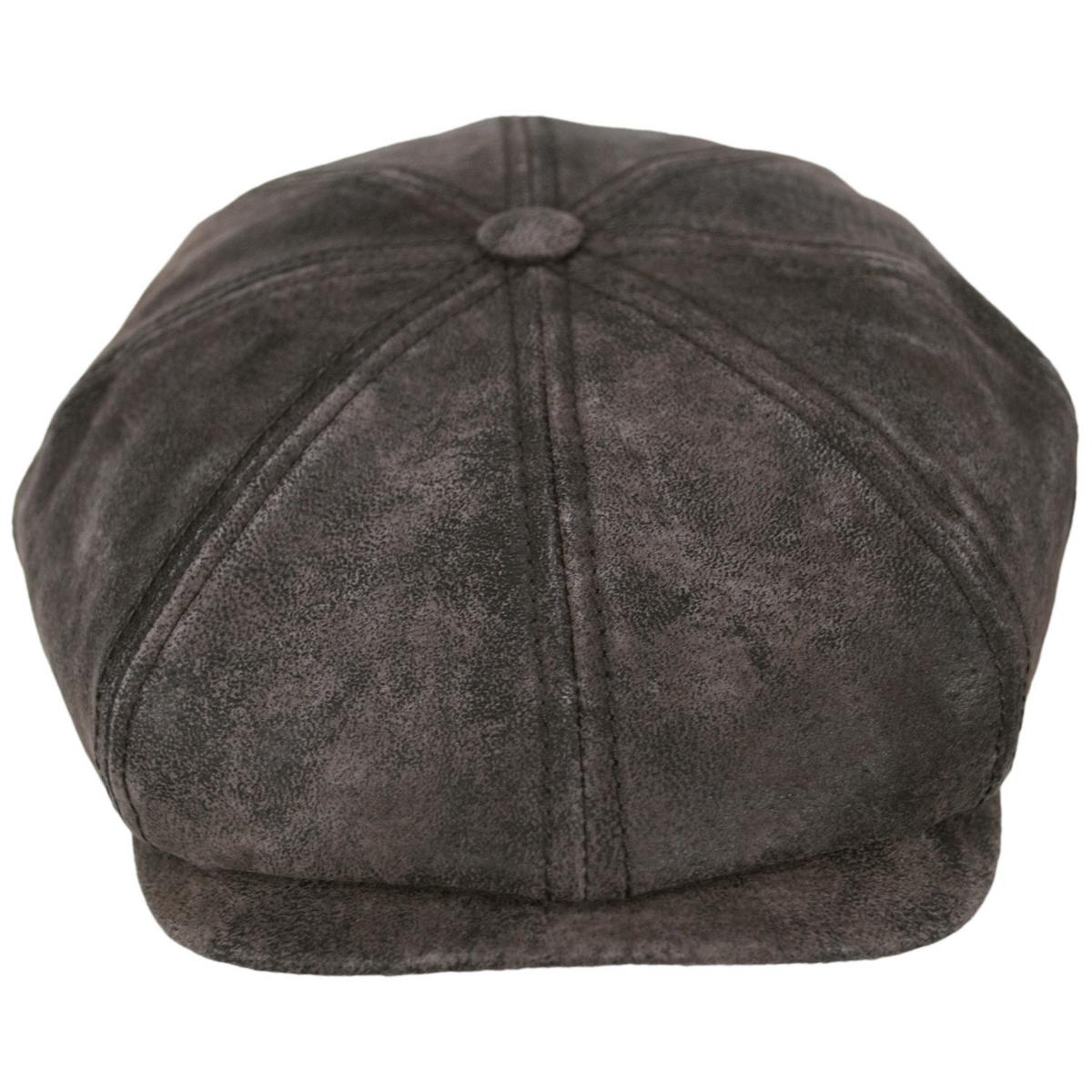 Stetson | Pigskin Distressed Leather Newsboy Cap | 160386 | front | CHOCOLATE