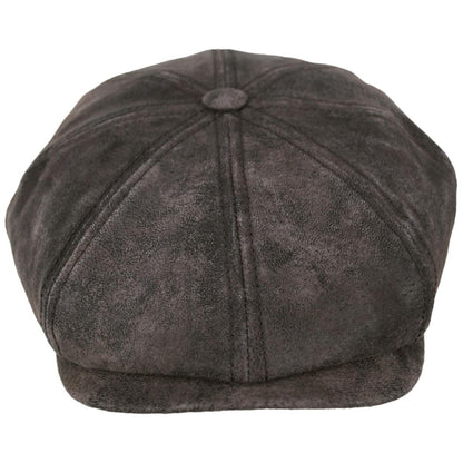 Stetson | Pigskin Distressed Leather Newsboy Cap | 160386 | front | CHOCOLATE