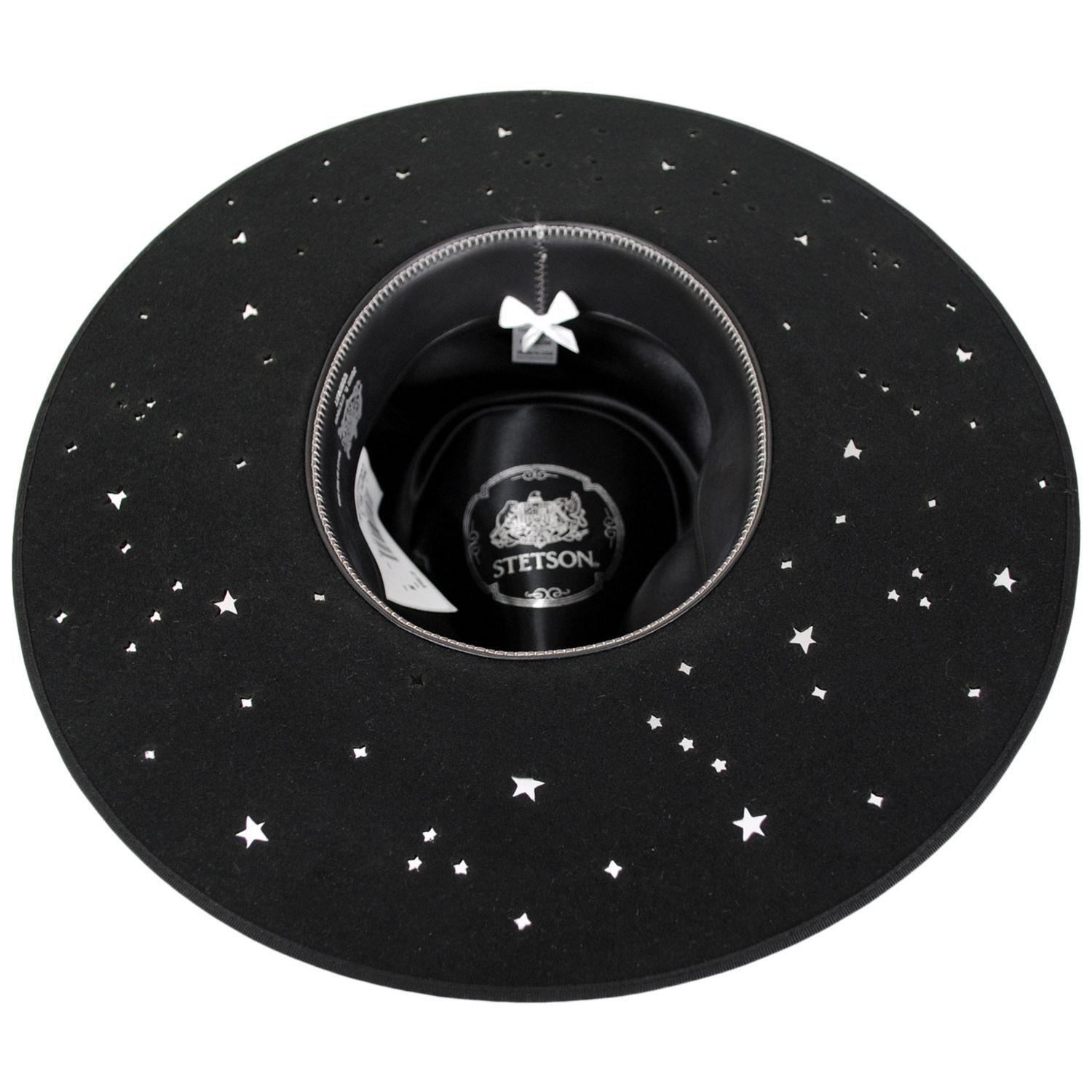 Stetson | Night Sky S Wide Brim Wool Felt Fedora Hat - Black | 130721B | under | BLACK