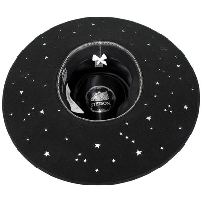 Stetson | Night Sky S Wide Brim Wool Felt Fedora Hat - Black | 130721B | under | BLACK