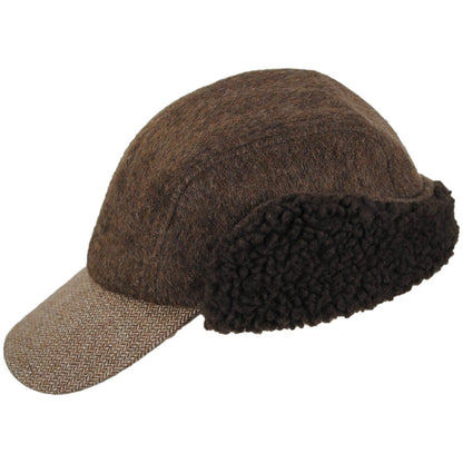 Dorfman Pacific | Tommy Tweed Wool Blend Fitted Earflap Baseball Cap | 200183 | profile | BROWN