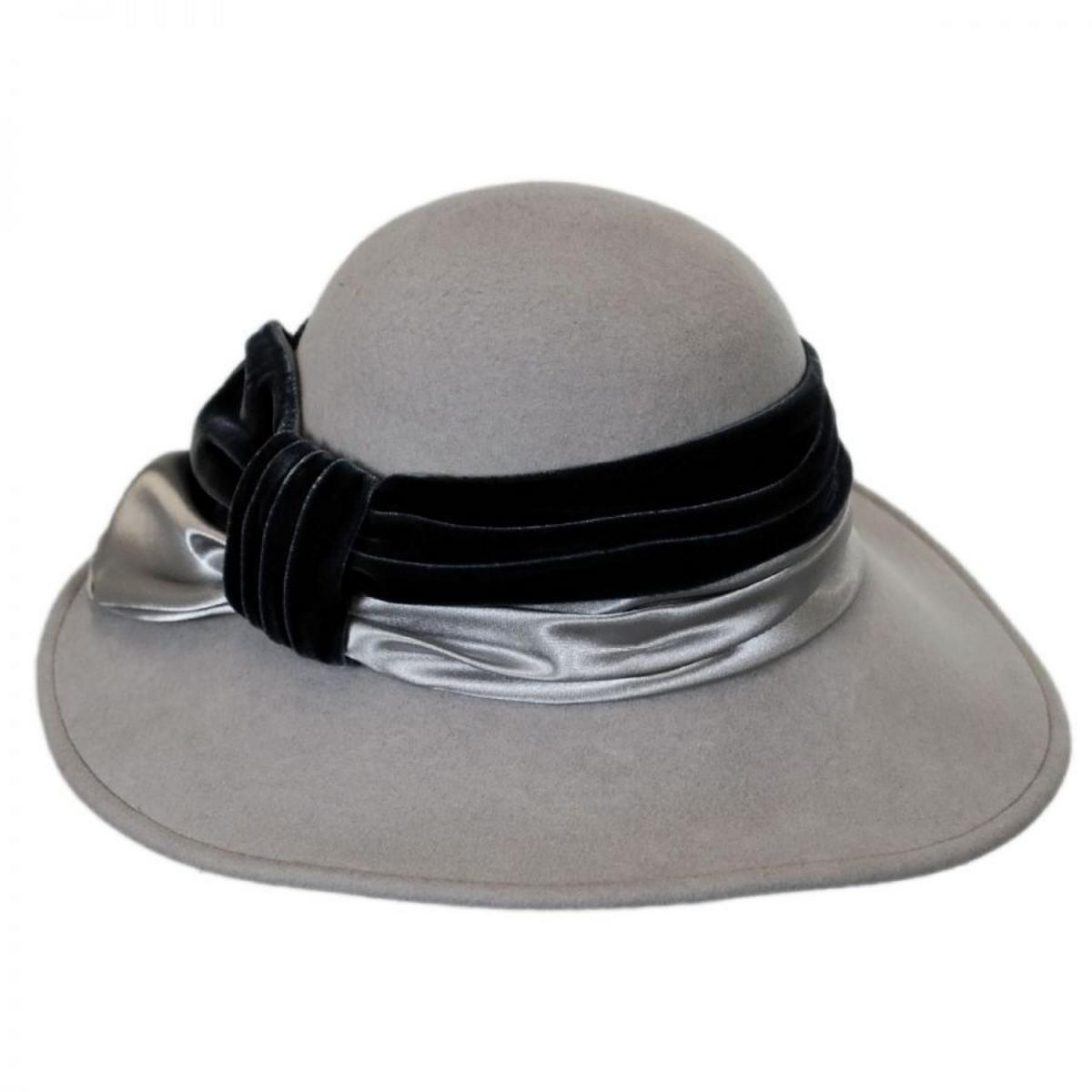 Toucan Collection | Satin Velvet Drape Wool Felt Hat - Made to Order | 125823 | lead | SILVER