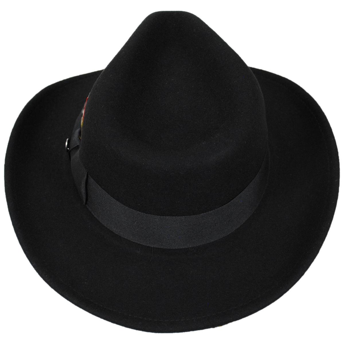 Jaxon Hats | Ford Crushable Wool Felt Fedora Hat | 135004 | top | BLACK