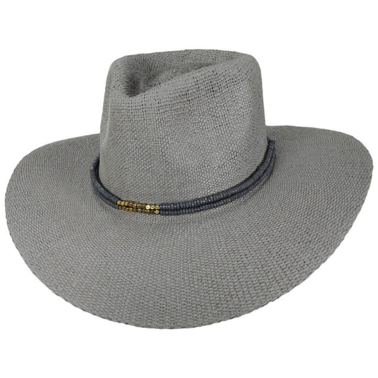 NIKKI BEACH | Smokey Bangora Straw Fedora Hat | 102670 | lead | GREY
