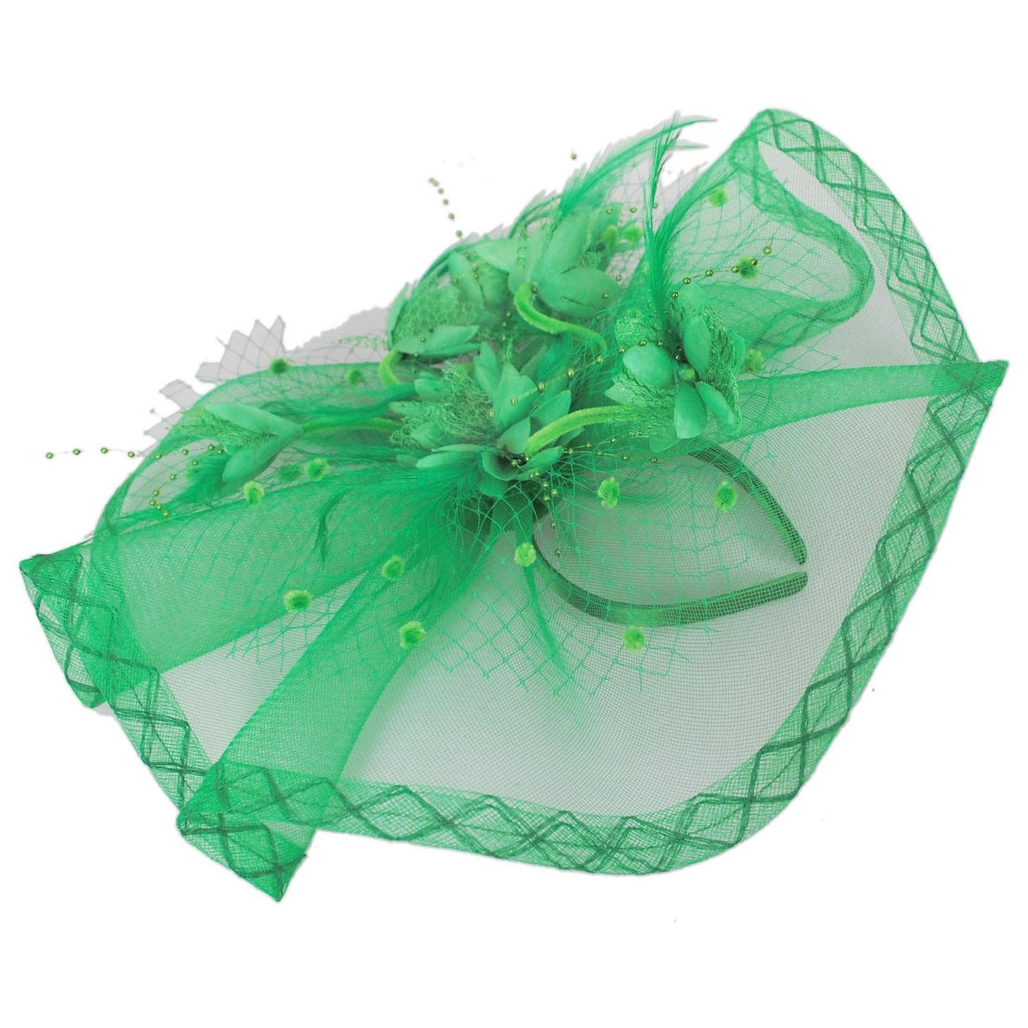 Sophia | Floral Feathered Mesh Fascinator Hat | 122906 | lead | GREEN