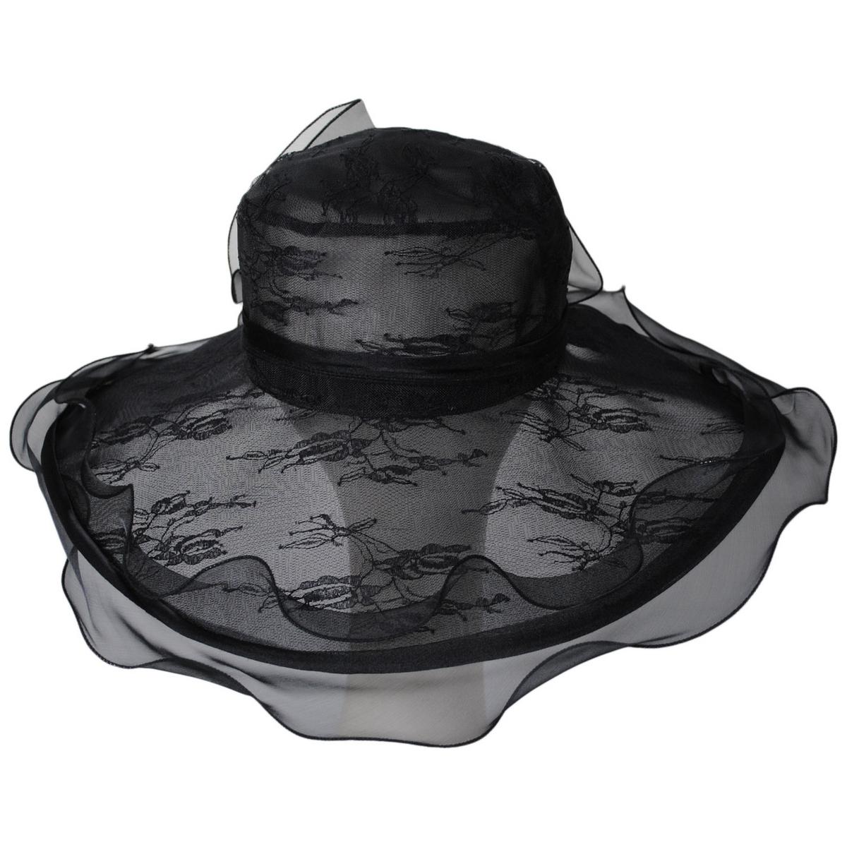 San Diego Hat Company | Organza Lace Boater Dress Hat | 121051 | front | BLACK