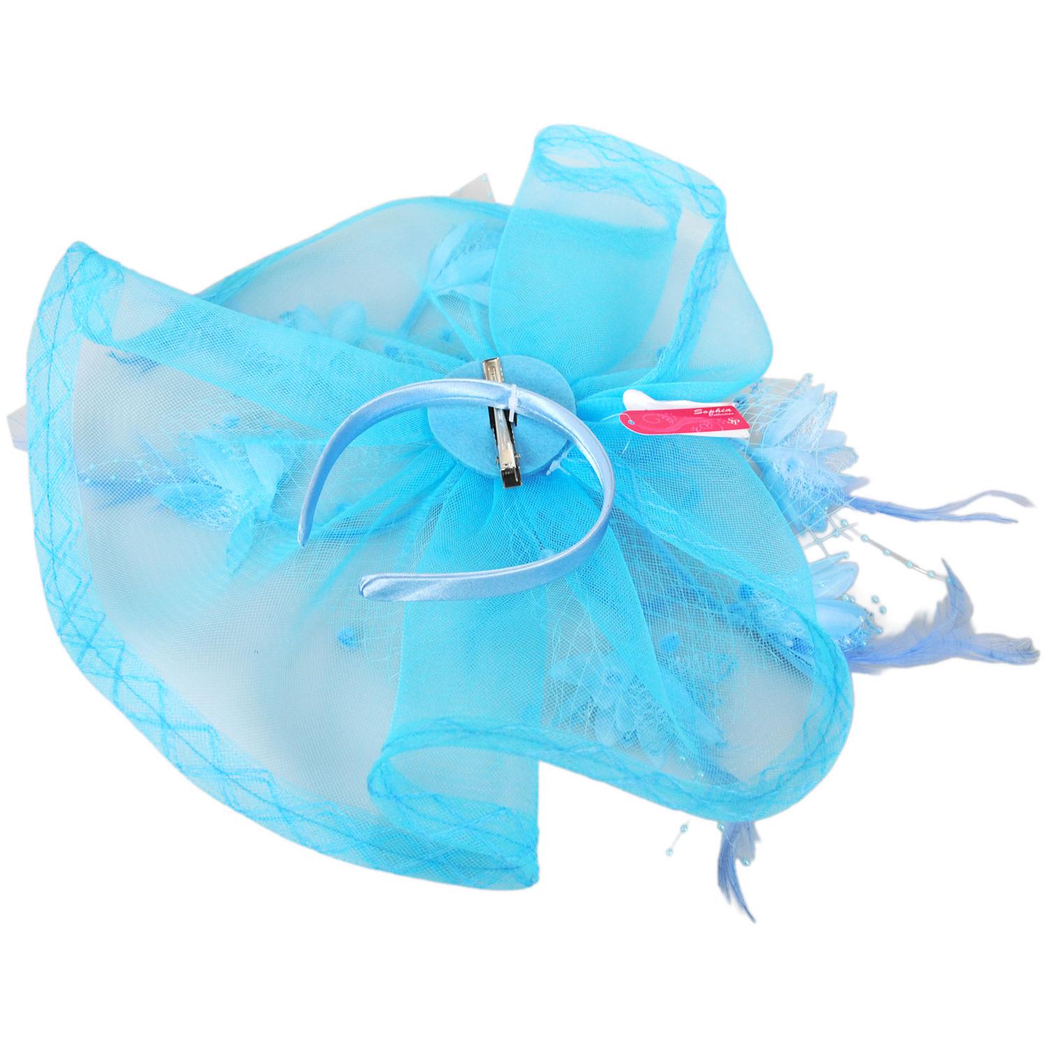 Sophia | Floral Feathered Mesh Fascinator Hat | 122906 | front | AQUA