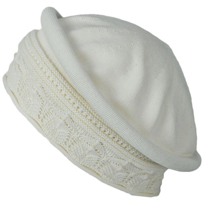 Parkhurst | Pointelle Cotton Knit Topper Beanie Hat | 500853 | lead | NATURAL