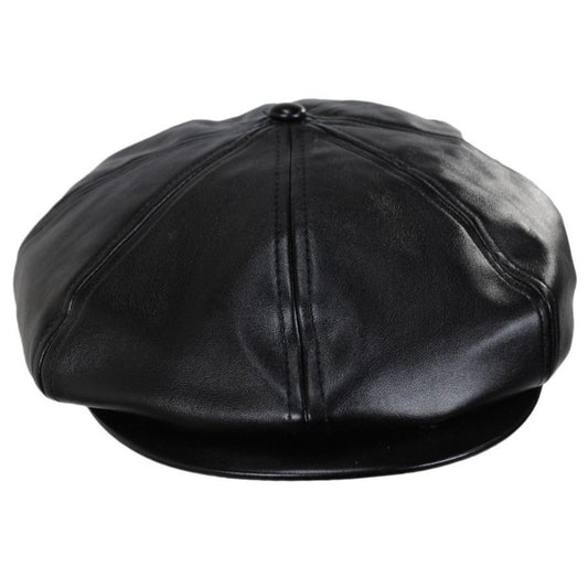 Kangol | Faux Leather Newsboy Cap | 160992 | front | BLACK