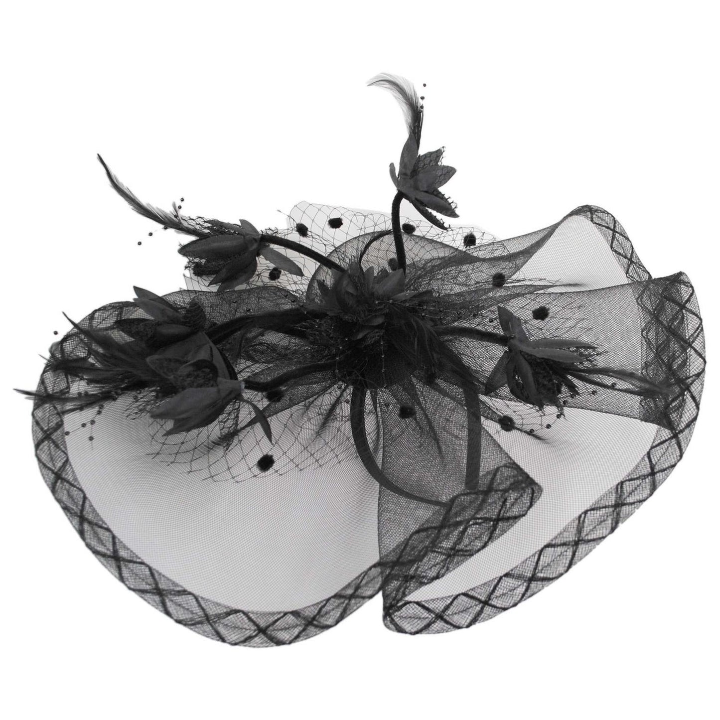 Sophia | Floral Feathered Mesh Fascinator Hat | 122906 | lead | BLACK