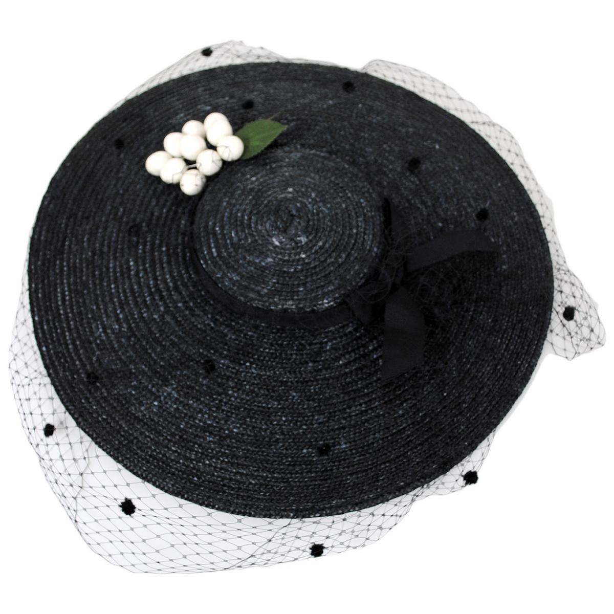 Jeanne Marie | White Cherries Milan Straw Cartwheel Dress Hat | 122446 | top | BLACK/WHITE CHERRY
