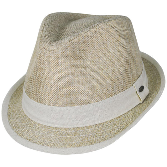 Scala | Two-Tone Vegan Linen Trilby Fedora Hat | 140211 | lead | TAN