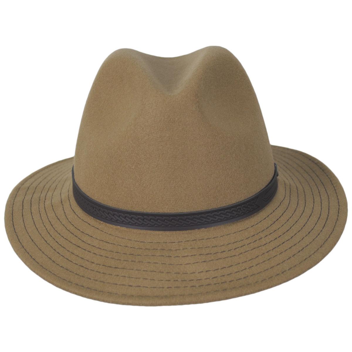 Dorfman Pacific | Edevane ProvatoKnit Safari Fedora Hat | 130556 | front | KHAKI