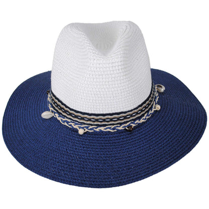 Jeanne Simmons | Two Tone Toyo Straw Fedora Hat | 101821 | front | NAVY