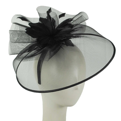Sophia | Veiled Floral and Feather Mesh Fascinator Hat | 122903 | front | BLACK