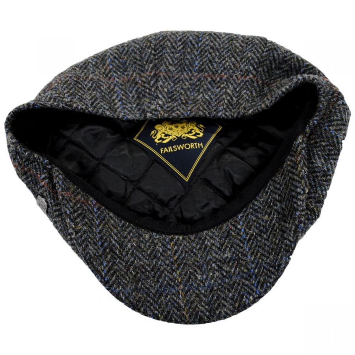 Failsworth | Harris Tweed Overcheck Herringbone Wool Newsboy Cap | 177915 | under | CHARCOAL