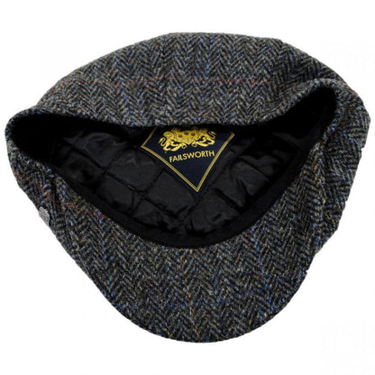 Failsworth | Harris Tweed Overcheck Herringbone Wool Newsboy Cap | 177915 | under | CHARCOAL