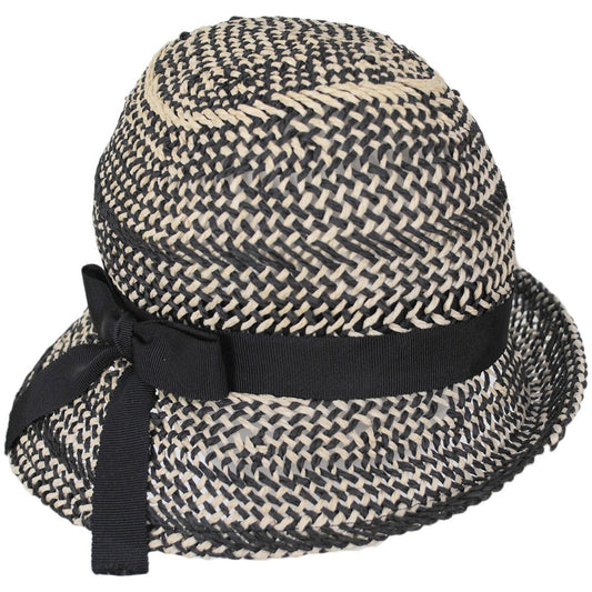 Kathy Jeanne | Two Tone Twisted Toyo Straw Profile Cloche Hat | 100719 | lead | BLACK/NATURAL