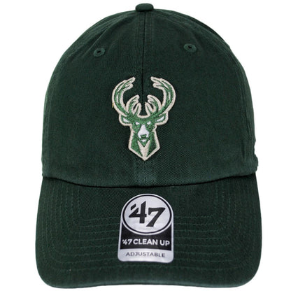 47 Brand | Milwaukee Bucks NBA Clean Up Strapback Baseball Cap Dad Hat | 204080 | front | DARK GREEN