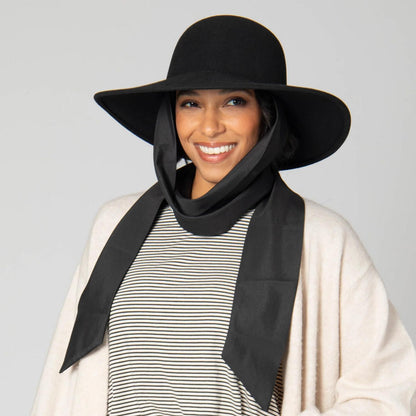 San Diego Hat Company | Stella Wool Felt Floppy Swinger Hat with Chin Ties | 125225 | lsfone | BLACK