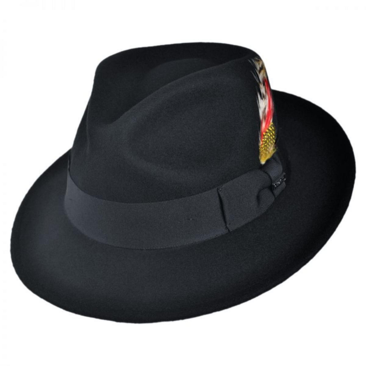 Jaxon Hats | C-Crown Crushable Wool Felt Fedora Hat | 135003 | lead | BLACK