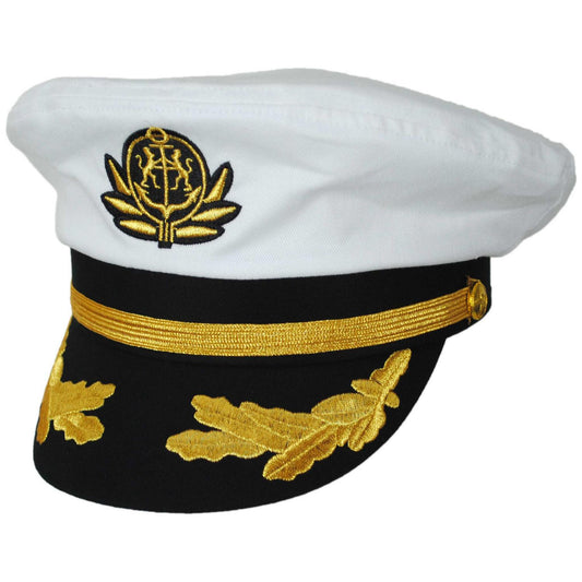 Village Hat Shop | Deluxe Adjustable Yacht Captain Cap | 180500 | lead | WHITE