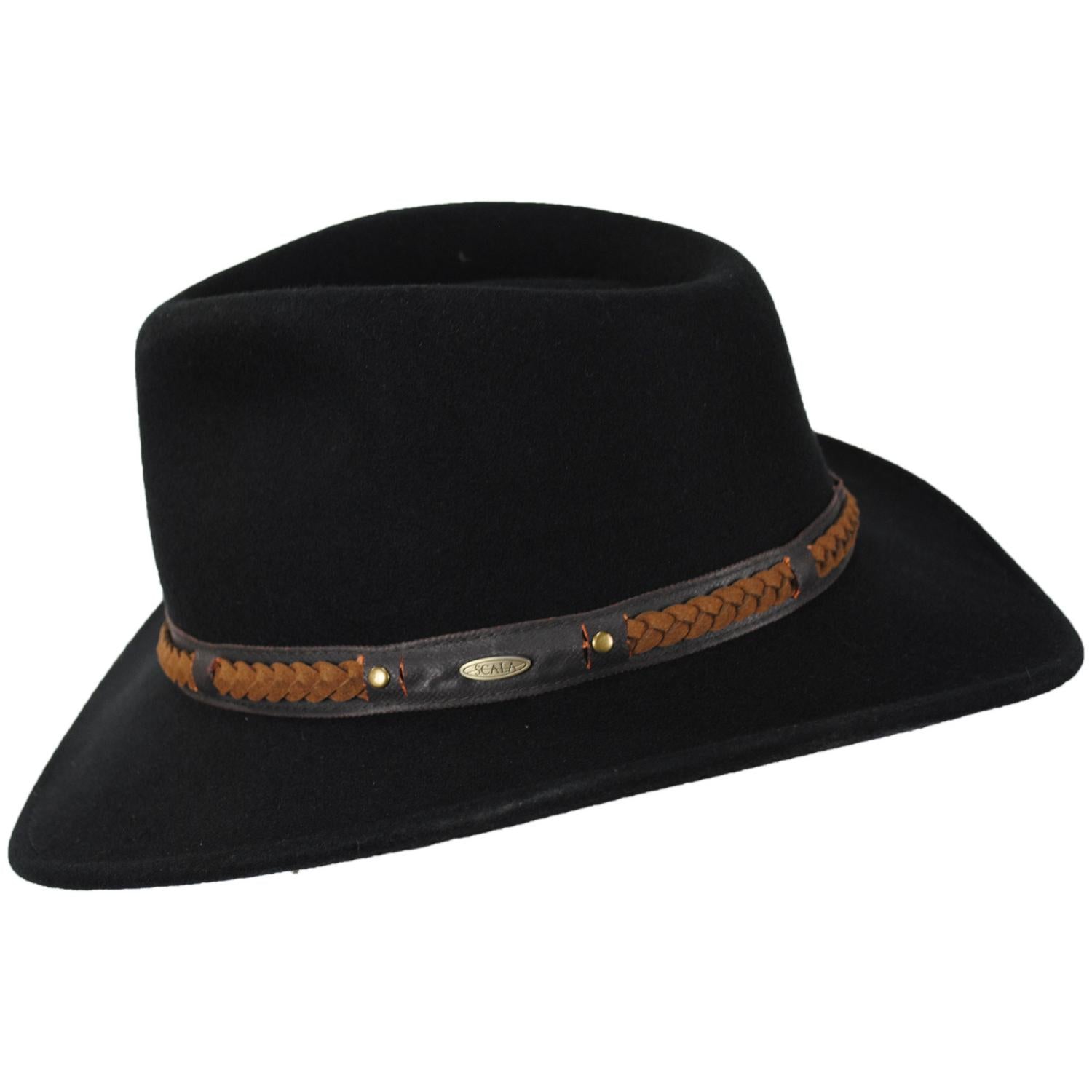 Scala | Sutherland Wool Felt Outback Hat | 130448 | profile | BLACK