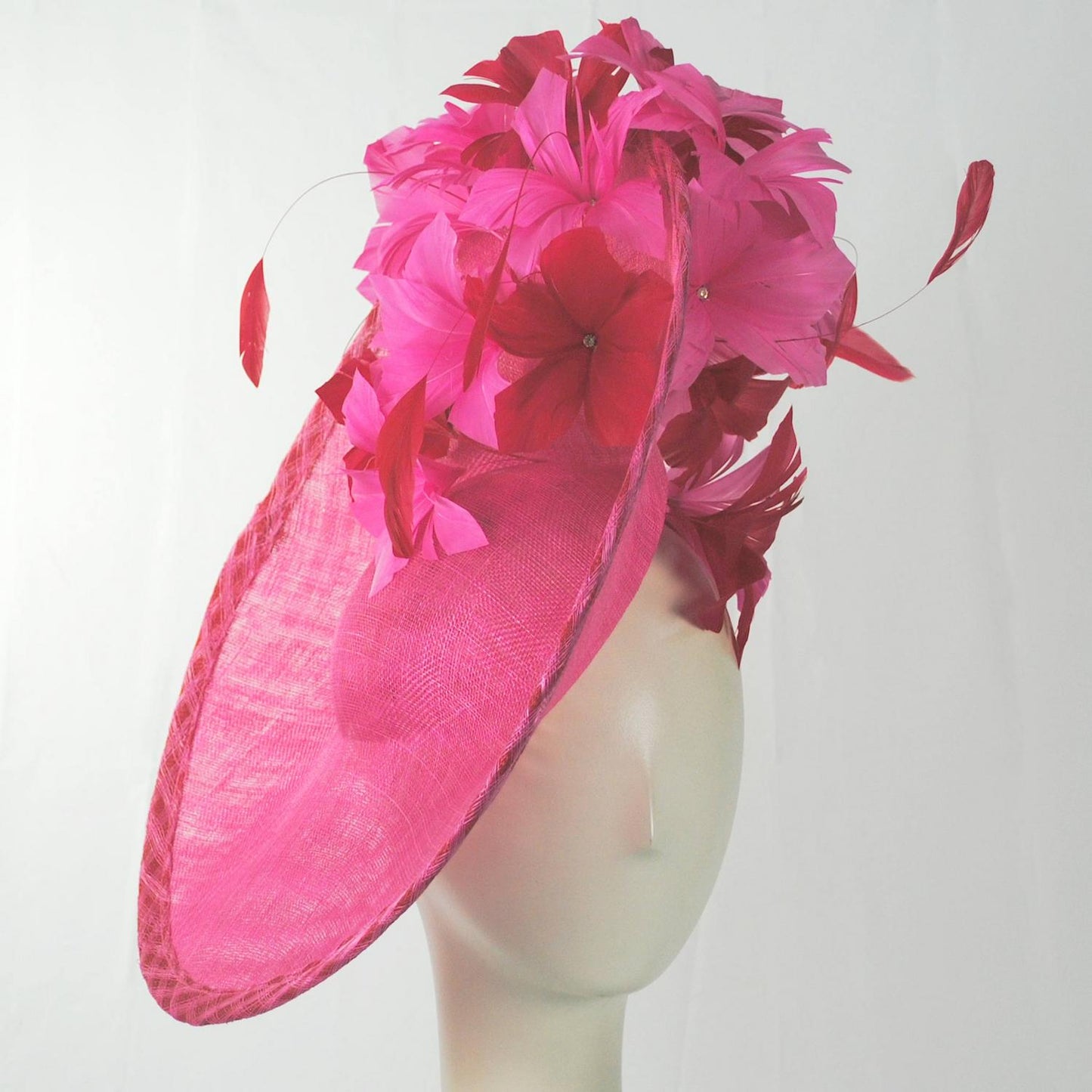 Emma B by Giovannio | Gingham Sinamay Straw Fascinator Hat | 122628 | front | PINK RASPBERRY