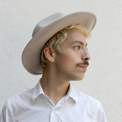 Jaxon Hats | Colorado Ultra Wide Brim Wool Felt Fedora Hat - Stone & Pecan | 135200SP | lsmone | STONE