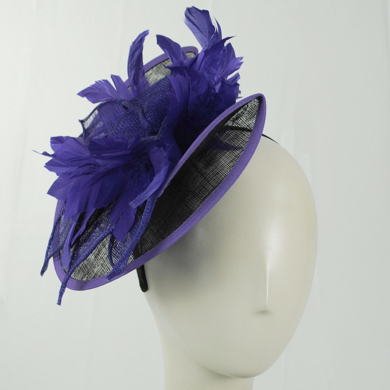 Sophia | Two Tone Folded Sinamay Straw Fascinator Hat | 122902 | front | PURPLE