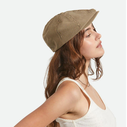 BRIXTON HATS | Brood Cotton Stripe Newsboy Cap | 161515 | lsfone | DARK TAN/BLACK HICKORY STRIPE