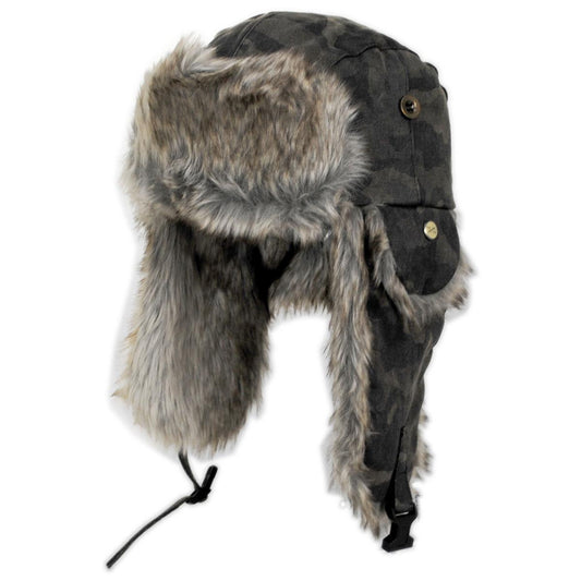 Dorfman Pacific | Zandar Weathered Cotton Trooper Hat | 400254 | lead | CAMO