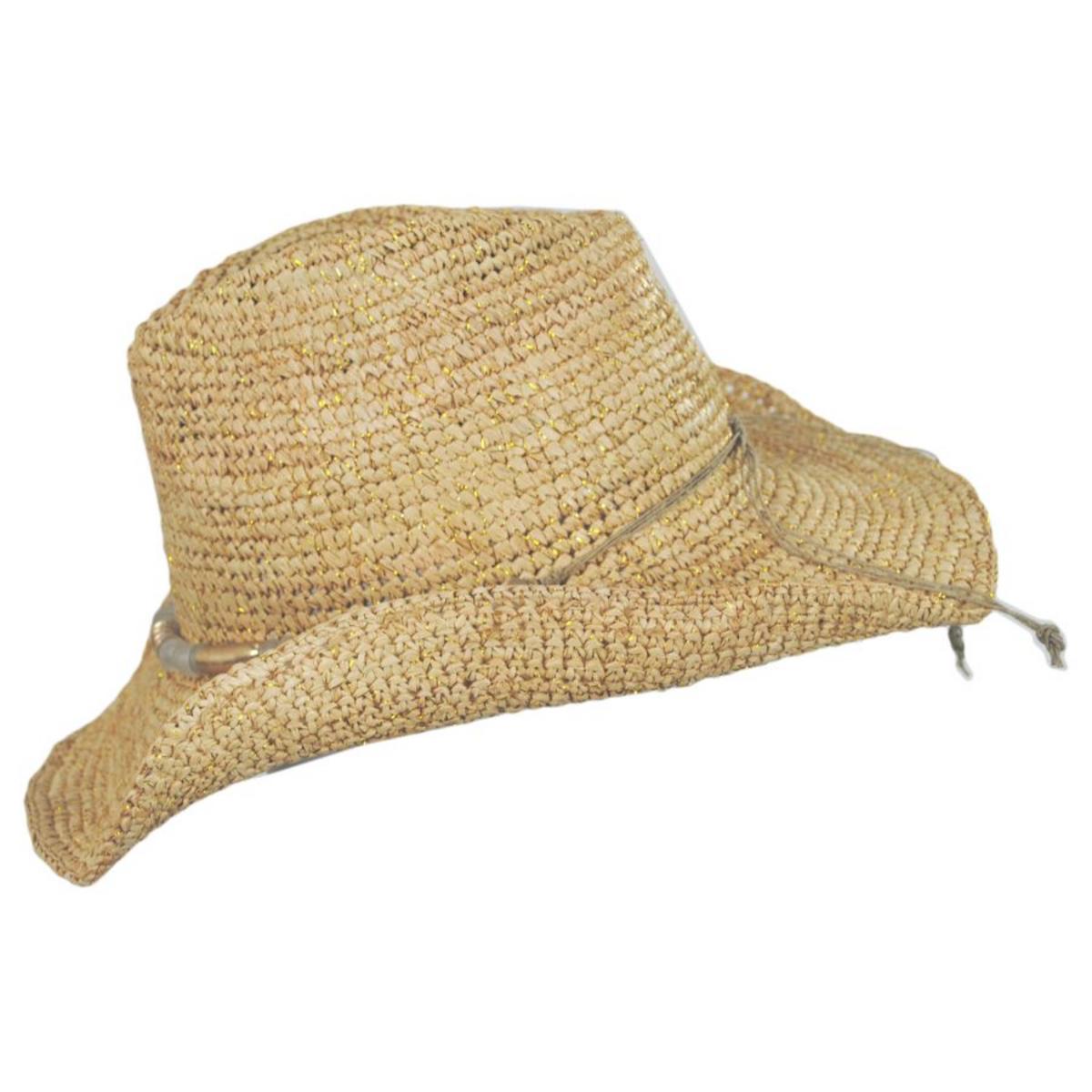 NIKKI BEACH | Chrysta Raffia Crochet Straw Western Hat | 102683 | profile | NATURAL/GOLD