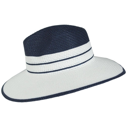 Physician Endorsed | Danielle Two-Tone Toyo Straw Fedora Hat - White/Navy | 102666WN | profile | WHITE/NAVY