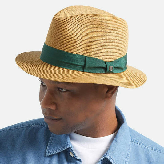 BRIXTON HATS | Roma Toyo Straw Fedora Hat | 128369 | lsmone | DARK TAN/PRIMAL GREEN