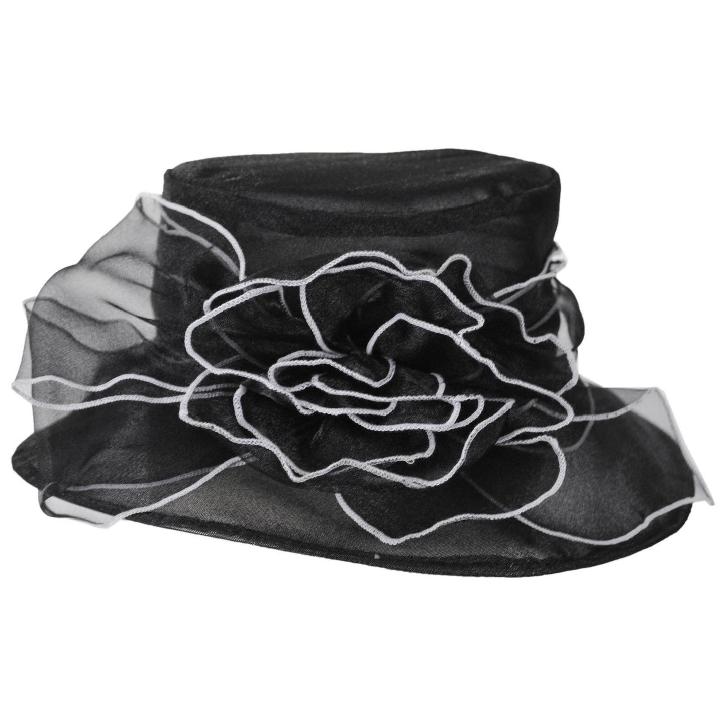 Jeanne Simmons | Organza Boater Dress Hat | 120729 | profile | BLACK/WHITE