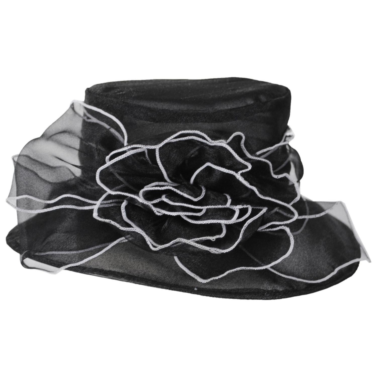 Jeanne Simmons | Organza Boater Dress Hat | 120729 | profile | BLACK/WHITE