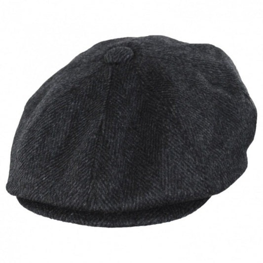 Jaxon Hats | Large Herringbone Wool Blend Newsboy Cap | 167781 | lead | CHARCOAL