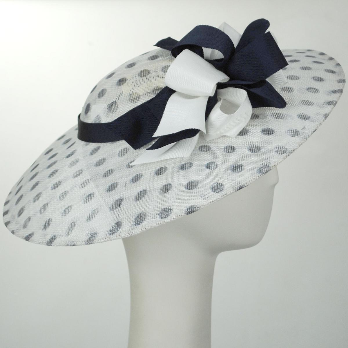 Kathy Jeanne | Bows Galore Sinamay Straw Picture Dress Hat | 122452 | profile | NAVY/WHITE