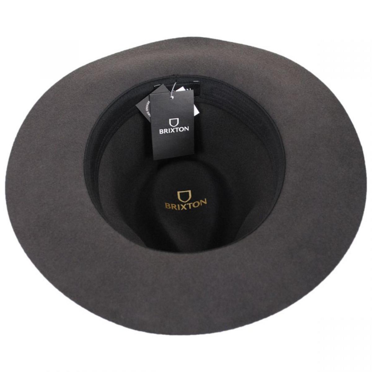 BRIXTON HATS | Wesley Packable Wool Felt Fedora Hat - Washed Black | 135638WB | under | WASHED BLACK