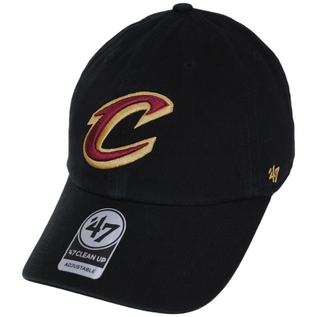 47 Brand | Cleveland Cavaliers NBA Clean Up Strapback Baseball Cap Dad Hat | 204001 | lead | BLACK