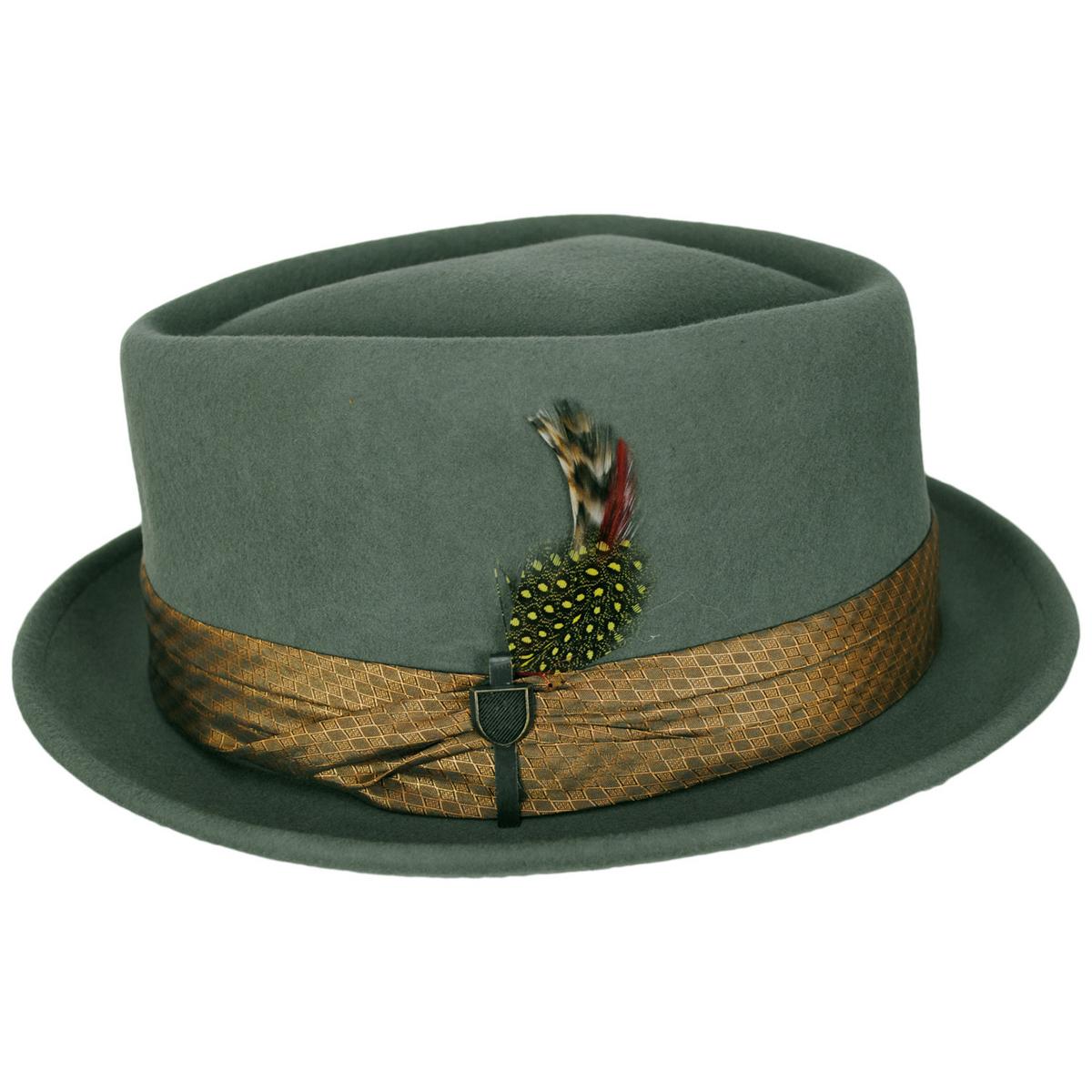BRIXTON HATS | Stout Wool Felt Diamond Crown Fedora Hat | 135602 | profile | LIGHT MOSS/COFFEE DIAMOND